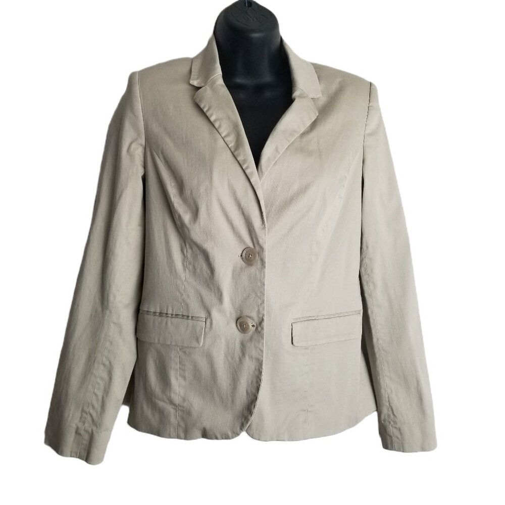 Beige Cotton Stretch Blazer Womens 8 Lined Two Button 212 Collection Tailored